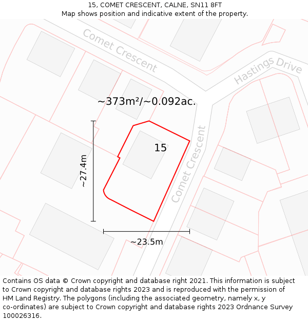 15, COMET CRESCENT, CALNE, SN11 8FT: Plot and title map