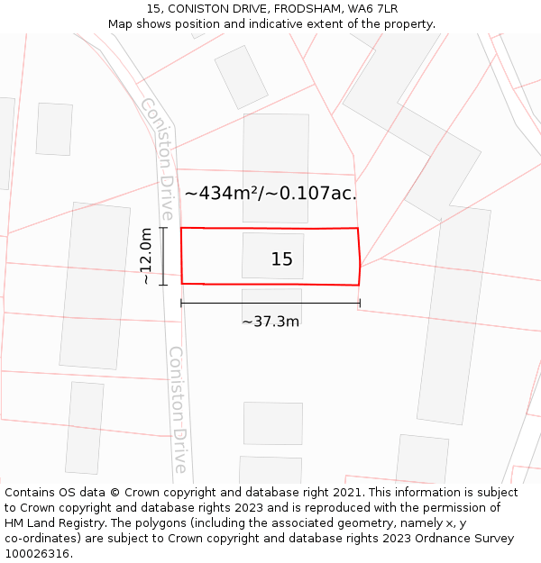 15, CONISTON DRIVE, FRODSHAM, WA6 7LR: Plot and title map