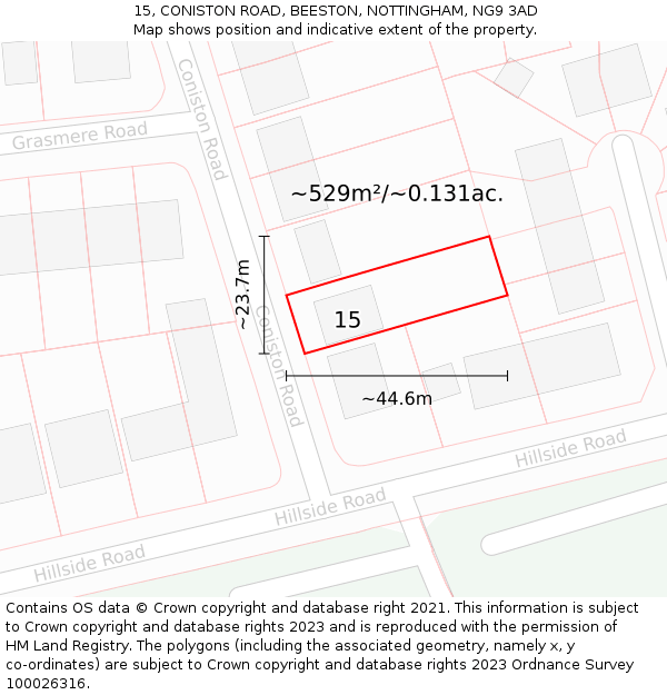 15, CONISTON ROAD, BEESTON, NOTTINGHAM, NG9 3AD: Plot and title map