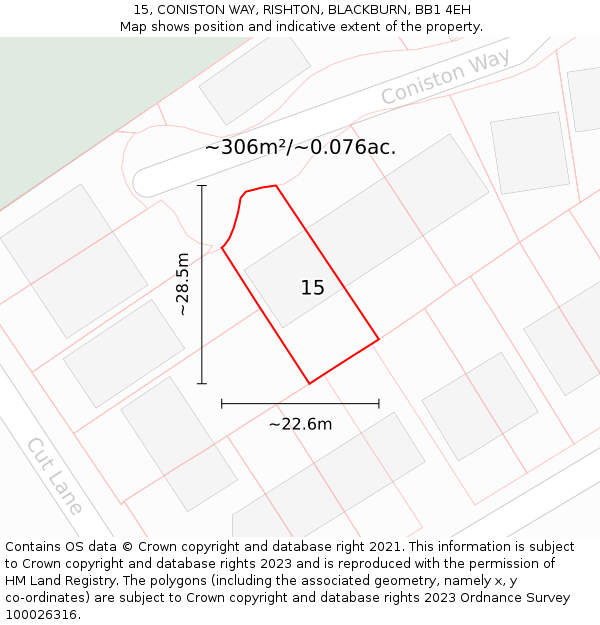15, CONISTON WAY, RISHTON, BLACKBURN, BB1 4EH: Plot and title map