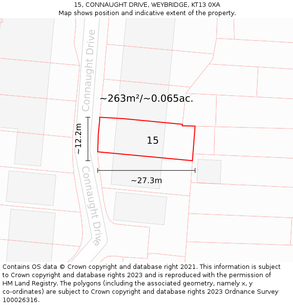 15, CONNAUGHT DRIVE, WEYBRIDGE, KT13 0XA: Plot and title map
