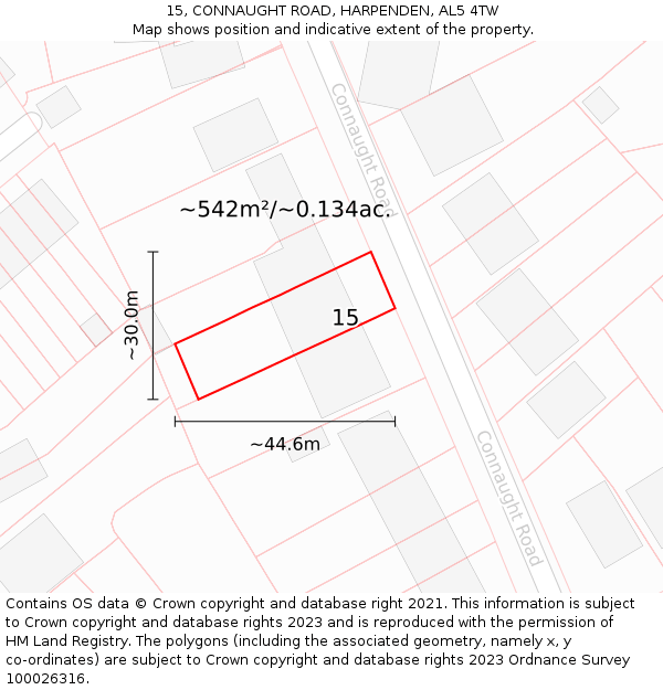 15, CONNAUGHT ROAD, HARPENDEN, AL5 4TW: Plot and title map