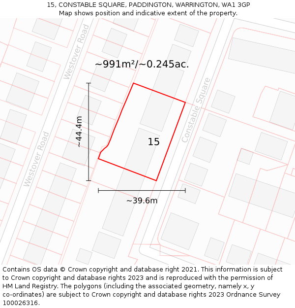 15, CONSTABLE SQUARE, PADDINGTON, WARRINGTON, WA1 3GP: Plot and title map