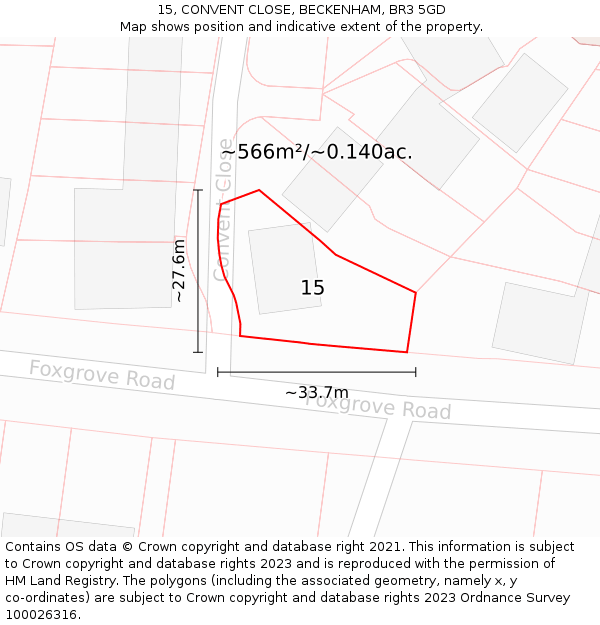 15, CONVENT CLOSE, BECKENHAM, BR3 5GD: Plot and title map