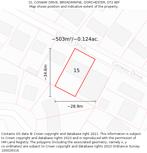 15, CONWAY DRIVE, BROADMAYNE, DORCHESTER, DT2 8EF: Plot and title map