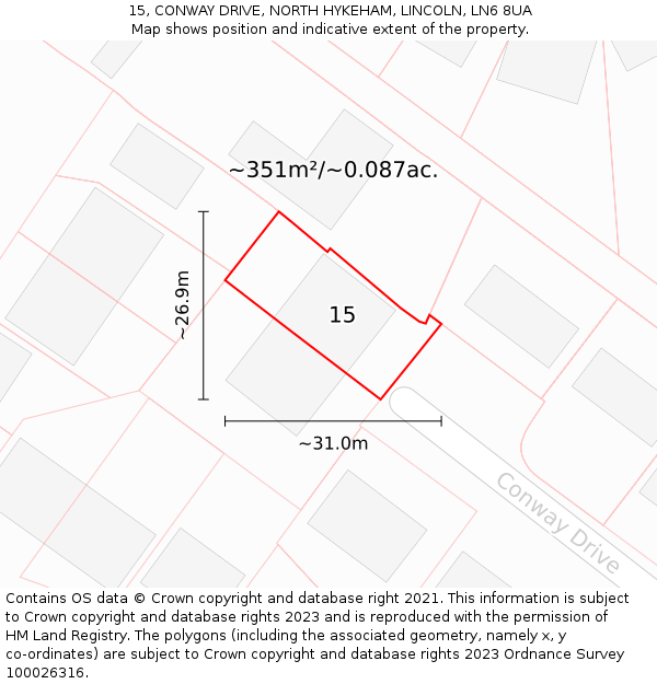 15, CONWAY DRIVE, NORTH HYKEHAM, LINCOLN, LN6 8UA: Plot and title map