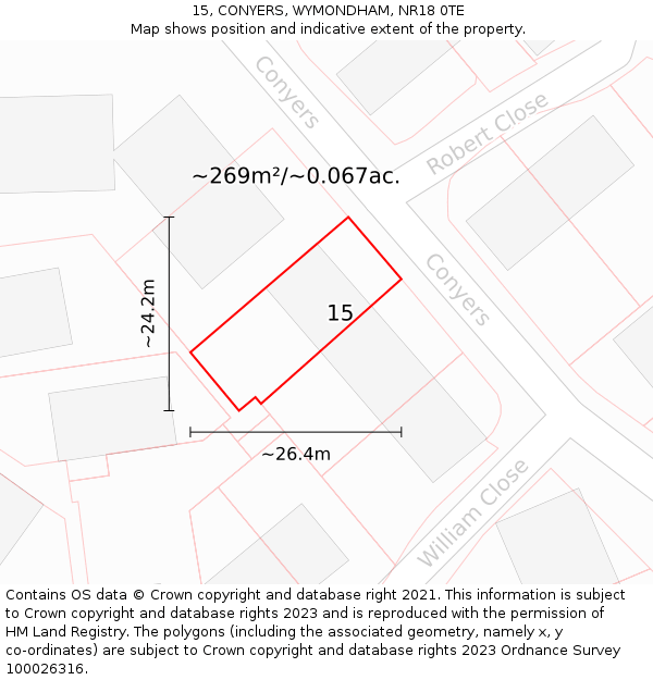 15, CONYERS, WYMONDHAM, NR18 0TE: Plot and title map