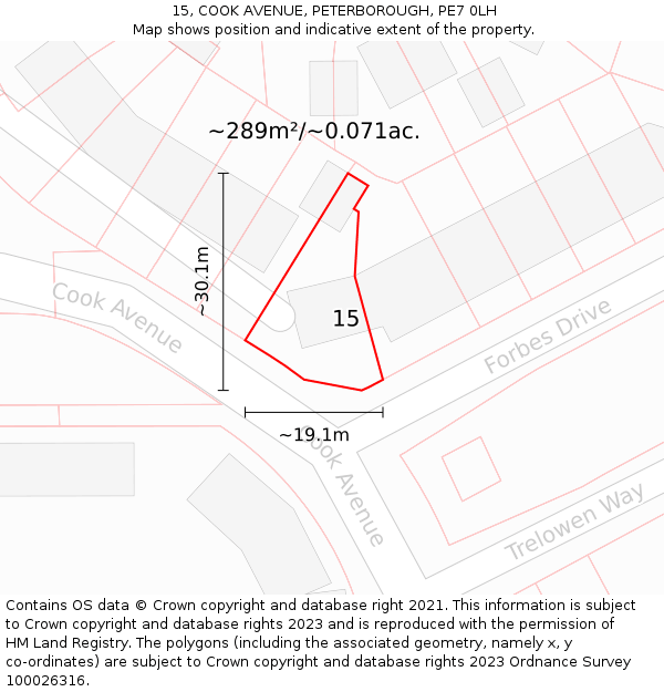 15, COOK AVENUE, PETERBOROUGH, PE7 0LH: Plot and title map