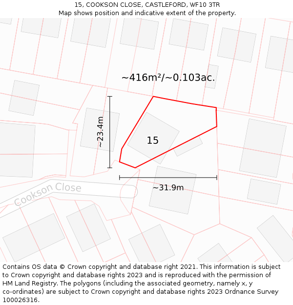 15, COOKSON CLOSE, CASTLEFORD, WF10 3TR: Plot and title map
