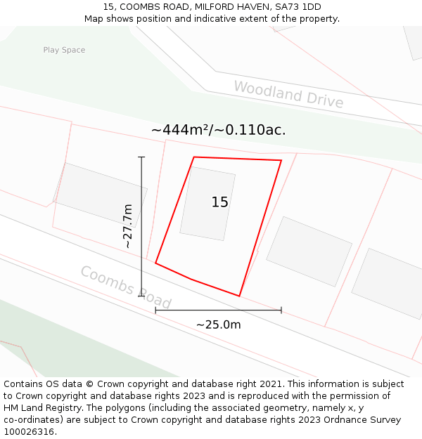 15, COOMBS ROAD, MILFORD HAVEN, SA73 1DD: Plot and title map