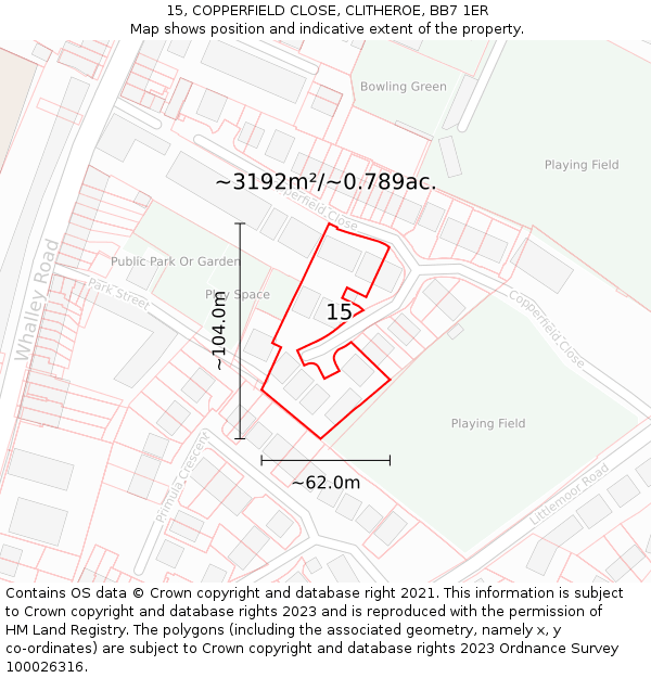 15, COPPERFIELD CLOSE, CLITHEROE, BB7 1ER: Plot and title map