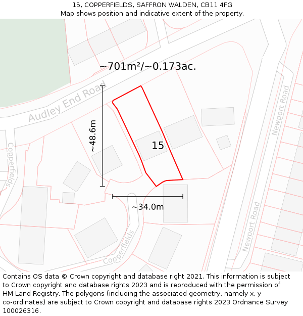 15, COPPERFIELDS, SAFFRON WALDEN, CB11 4FG: Plot and title map