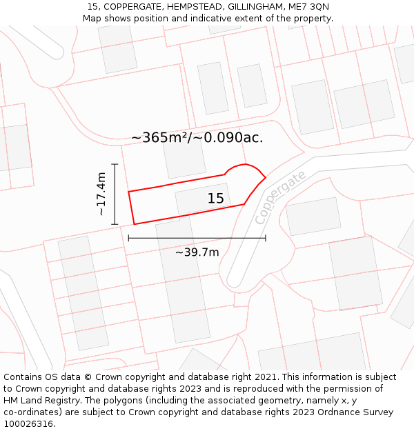 15, COPPERGATE, HEMPSTEAD, GILLINGHAM, ME7 3QN: Plot and title map