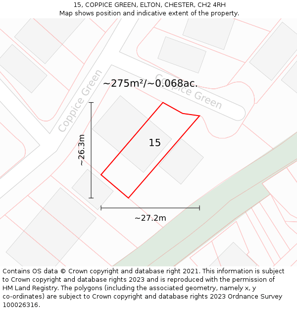 15, COPPICE GREEN, ELTON, CHESTER, CH2 4RH: Plot and title map