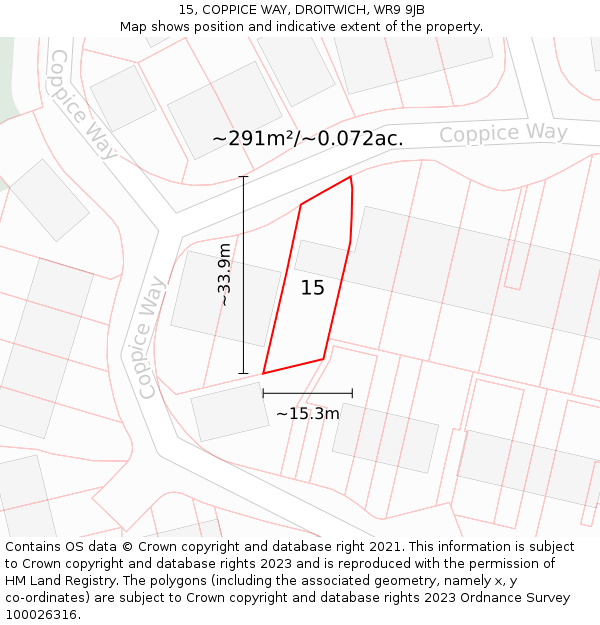 15, COPPICE WAY, DROITWICH, WR9 9JB: Plot and title map