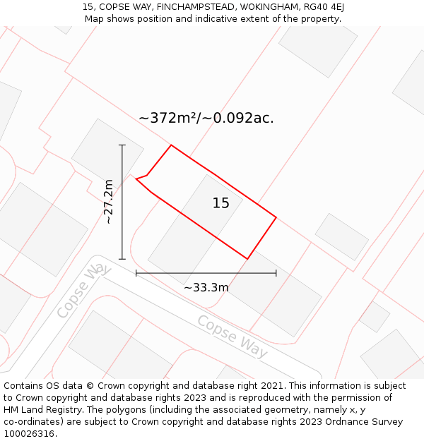 15, COPSE WAY, FINCHAMPSTEAD, WOKINGHAM, RG40 4EJ: Plot and title map