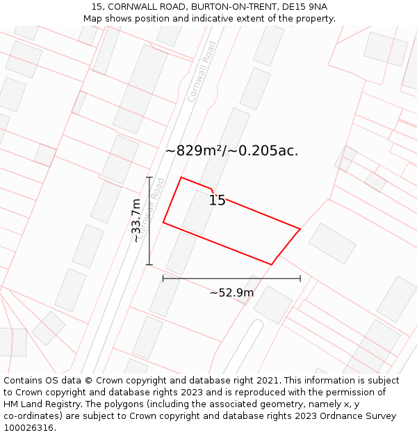 15, CORNWALL ROAD, BURTON-ON-TRENT, DE15 9NA: Plot and title map