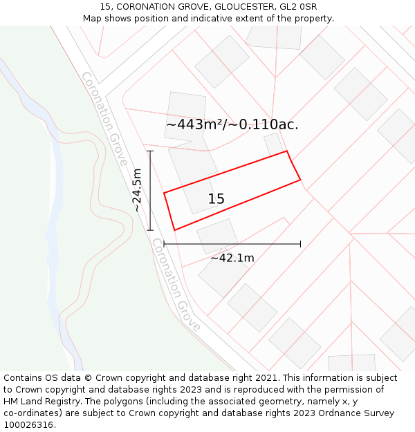 15, CORONATION GROVE, GLOUCESTER, GL2 0SR: Plot and title map