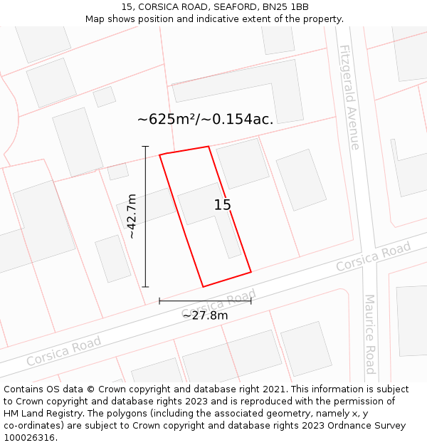 15, CORSICA ROAD, SEAFORD, BN25 1BB: Plot and title map