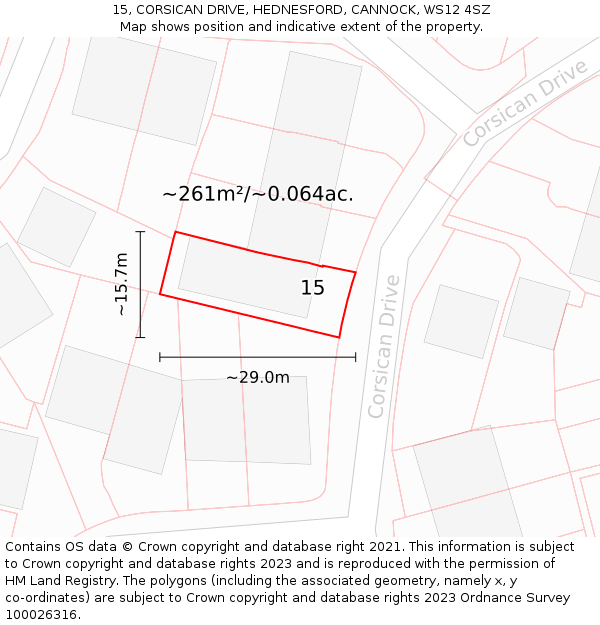 15, CORSICAN DRIVE, HEDNESFORD, CANNOCK, WS12 4SZ: Plot and title map