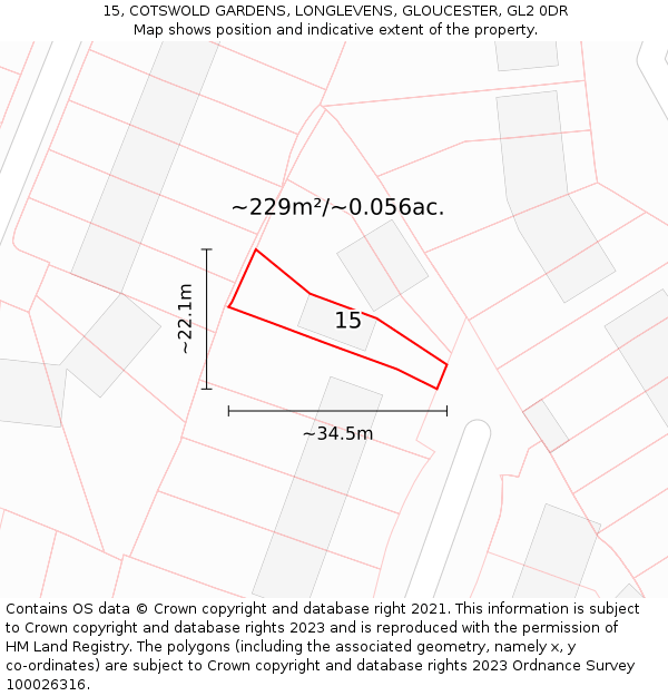 15, COTSWOLD GARDENS, LONGLEVENS, GLOUCESTER, GL2 0DR: Plot and title map