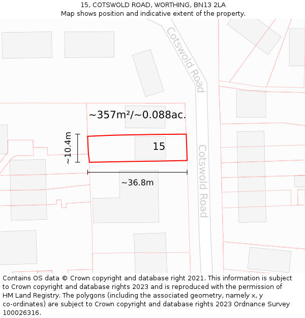 15, COTSWOLD ROAD, WORTHING, BN13 2LA: Plot and title map