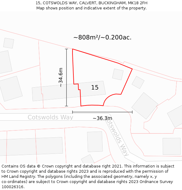 15, COTSWOLDS WAY, CALVERT, BUCKINGHAM, MK18 2FH: Plot and title map