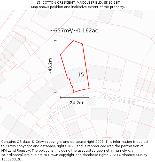 15, COTTON CRESCENT, MACCLESFIELD, SK10 2BT: Plot and title map