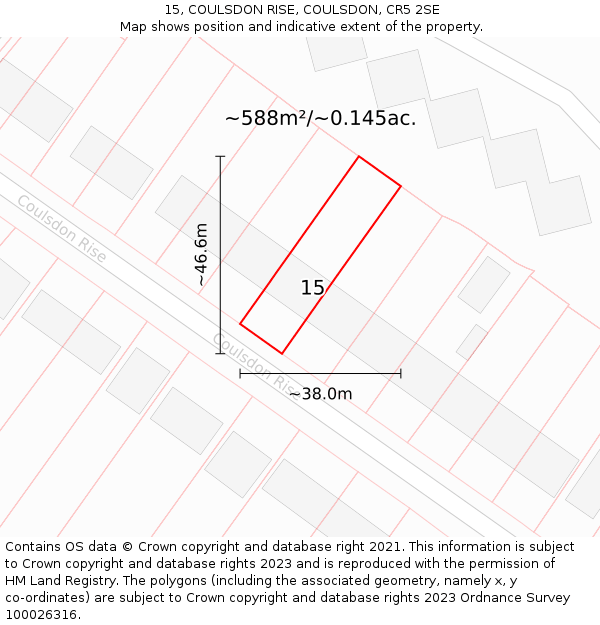 15, COULSDON RISE, COULSDON, CR5 2SE: Plot and title map