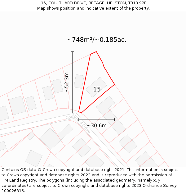 15, COULTHARD DRIVE, BREAGE, HELSTON, TR13 9PF: Plot and title map
