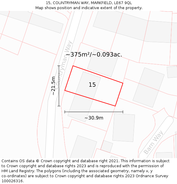 15, COUNTRYMAN WAY, MARKFIELD, LE67 9QL: Plot and title map