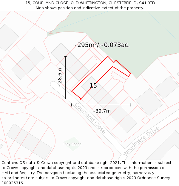 15, COUPLAND CLOSE, OLD WHITTINGTON, CHESTERFIELD, S41 9TB: Plot and title map