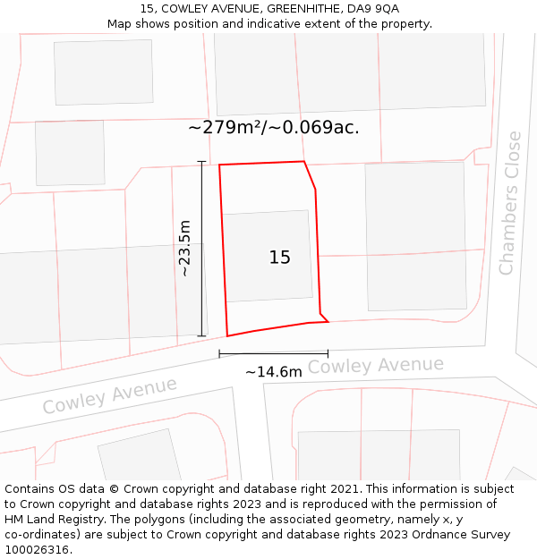 15, COWLEY AVENUE, GREENHITHE, DA9 9QA: Plot and title map