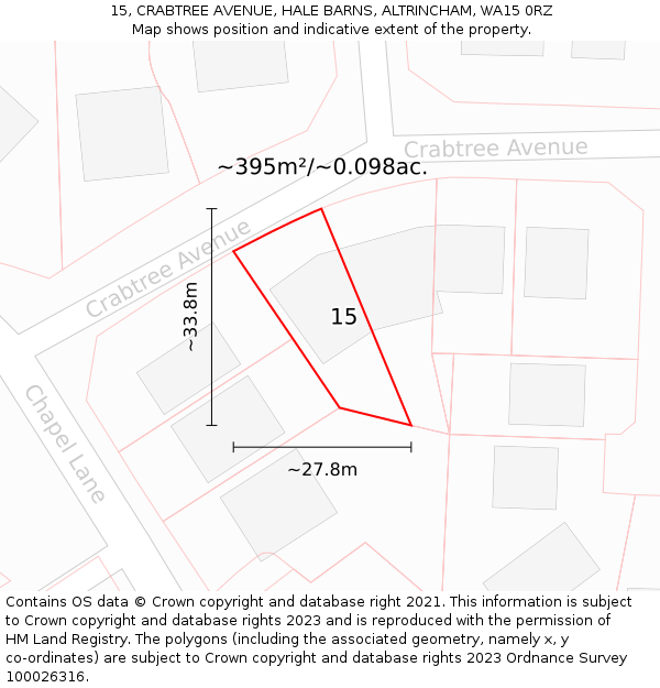 15, CRABTREE AVENUE, HALE BARNS, ALTRINCHAM, WA15 0RZ: Plot and title map
