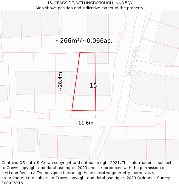 15, CRAGSIDE, WELLINGBOROUGH, NN8 5QY: Plot and title map