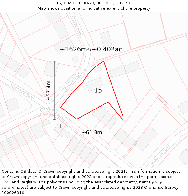 15, CRAKELL ROAD, REIGATE, RH2 7DS: Plot and title map