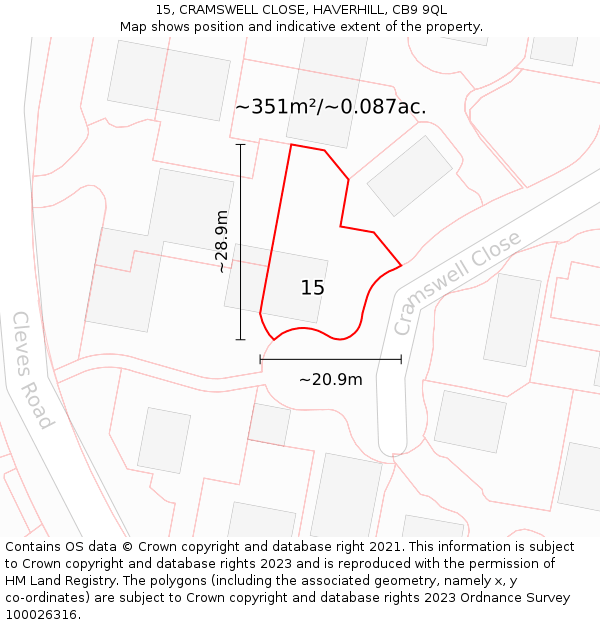 15, CRAMSWELL CLOSE, HAVERHILL, CB9 9QL: Plot and title map