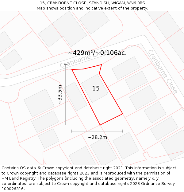 15, CRANBORNE CLOSE, STANDISH, WIGAN, WN6 0RS: Plot and title map