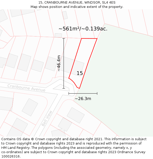 15, CRANBOURNE AVENUE, WINDSOR, SL4 4ES: Plot and title map