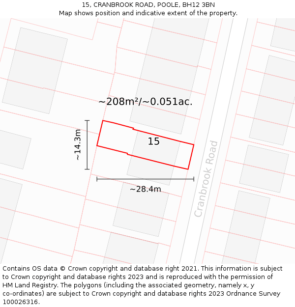 15, CRANBROOK ROAD, POOLE, BH12 3BN: Plot and title map