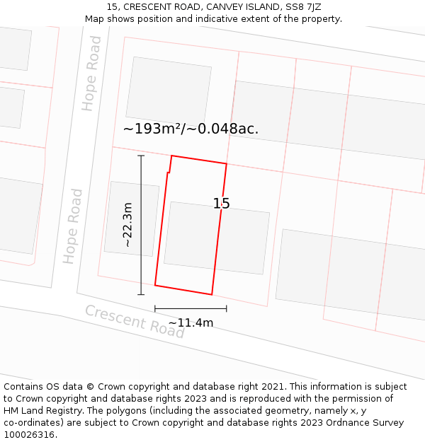 15, CRESCENT ROAD, CANVEY ISLAND, SS8 7JZ: Plot and title map