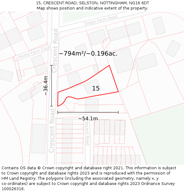 15, CRESCENT ROAD, SELSTON, NOTTINGHAM, NG16 6DT: Plot and title map