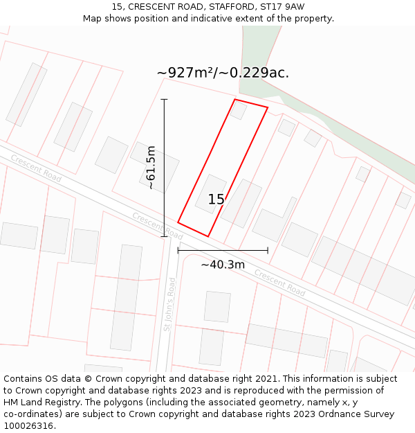 15, CRESCENT ROAD, STAFFORD, ST17 9AW: Plot and title map