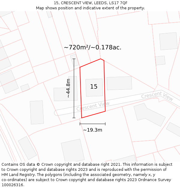 15, CRESCENT VIEW, LEEDS, LS17 7QF: Plot and title map