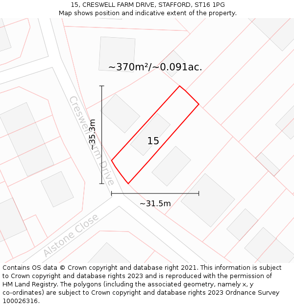 15, CRESWELL FARM DRIVE, STAFFORD, ST16 1PG: Plot and title map