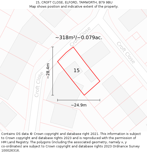 15, CROFT CLOSE, ELFORD, TAMWORTH, B79 9BU: Plot and title map