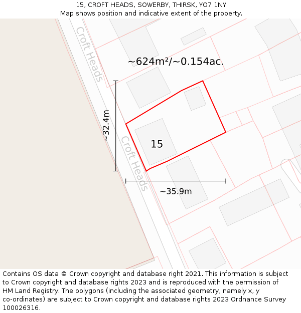 15, CROFT HEADS, SOWERBY, THIRSK, YO7 1NY: Plot and title map