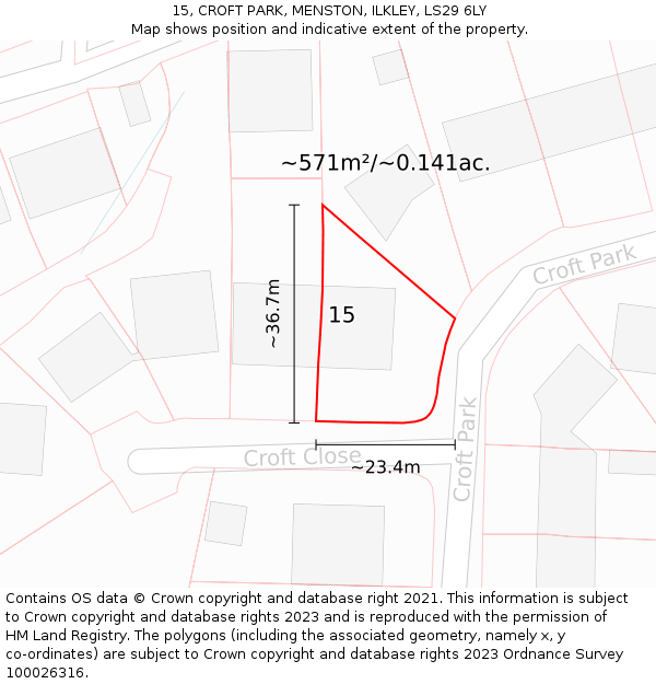 15, CROFT PARK, MENSTON, ILKLEY, LS29 6LY: Plot and title map