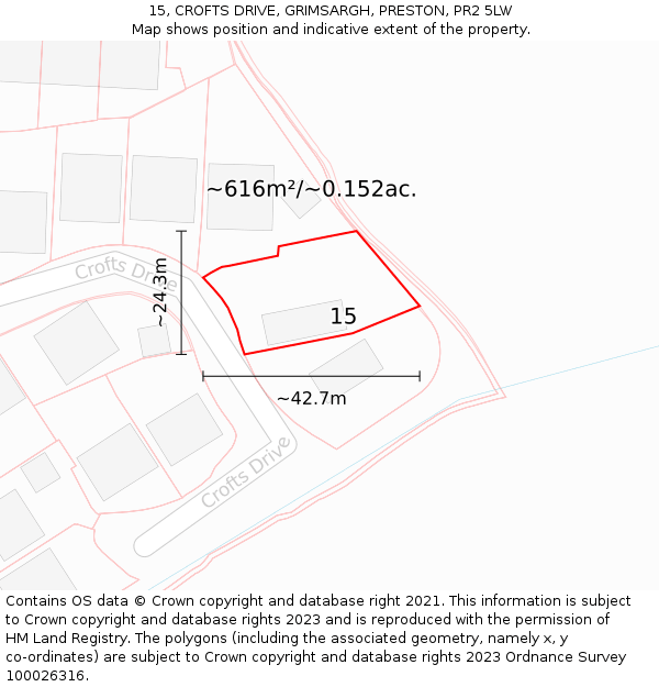 15, CROFTS DRIVE, GRIMSARGH, PRESTON, PR2 5LW: Plot and title map