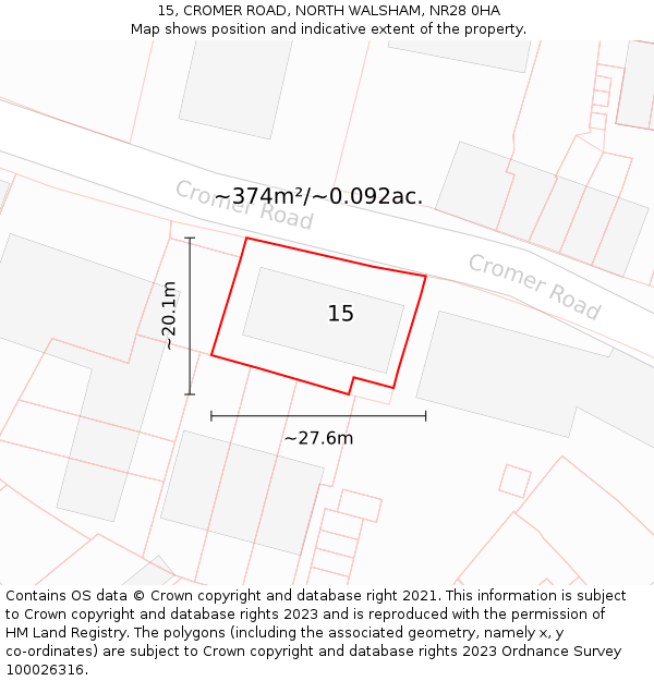 15, CROMER ROAD, NORTH WALSHAM, NR28 0HA: Plot and title map